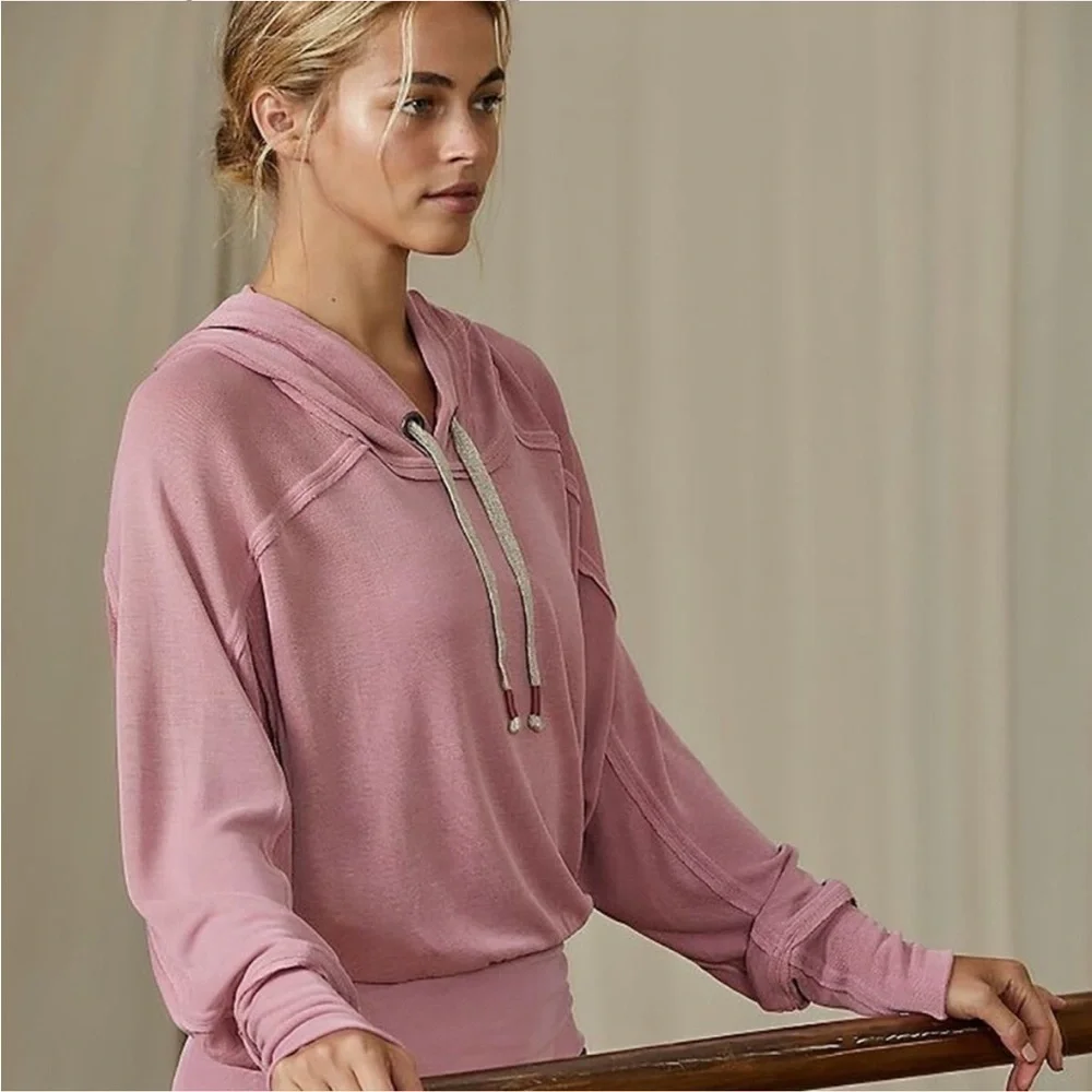 Free People Intimately Ready Go Pullover Hoodie Sweatshirt Pink FP